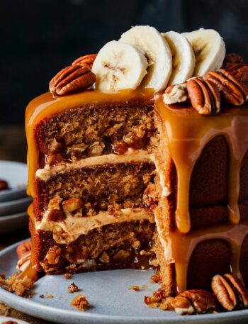 Banana Pecan Caramel Layer Cake