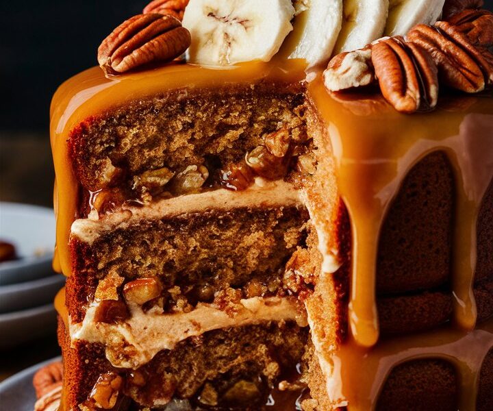 Banana Pecan Caramel Layer Cake