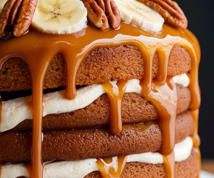 Banana Pecan Caramel Layer Cake